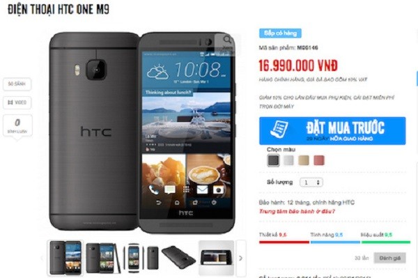 HTC One M9 cho dat truoc tai VN, gia 17 trieu dong